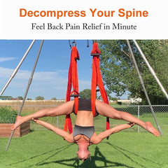AERIAL YOGA HAMMOCK 6 HANDLES STRAP, HOME GYM HANGING BELT SWING, ANTI-GRAVITY AERIAL TRACTION DEVICE - Threads and Metal 