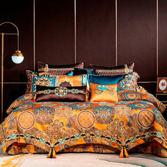 Omera Embroidered Tassel Rounded Jacquard Satin Duvet Cover Set