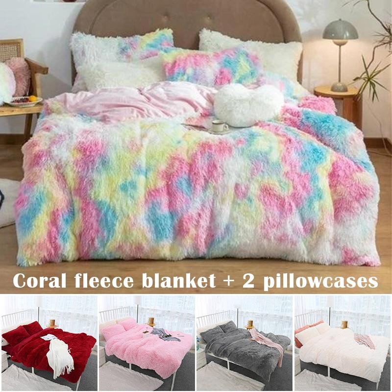 3pcs/set Fluffy Blanket with Pillow Cover Warm Soft Fleece Blanket for Children Adult Best Price - Threads and Metal 